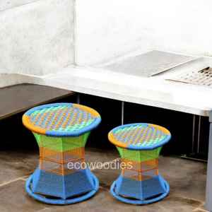 Ottoman en bambou à la mode avec console incrustée d'os pour chambre à coucher Patio tabouret moderne fait main pour espaces intérieurs et extérieurs lot de 2 - Product Image 1