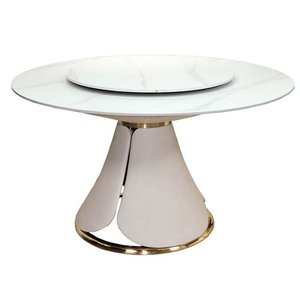 Modern Extendable <b>Dining</b> <b>Table</b> with Stone Top and Leather-Legs GAK-T133 - Product Image 1