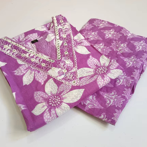 Kurta long décontracté en coton biologique pur, coupe droite, manches 3/4, longueur genou, col brodé, taille élastique, lavable - Product Image 4