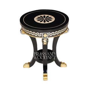 Mesa Auxiliar Redonda Negra de Lujo con Motivo de Estrella Incrustada y Detalles Ornamentales en Oro y Plata para Decoración de Esquinas de Hogar Moderno y Clásico - Product Image 1