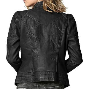 Veste en cuir véritable de haute qualité pour femmes élégantes Slim Fit Design broderie décoration veste en cuir respirant en gros - Product Image 4