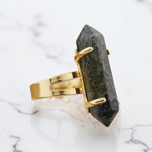 Anillos de piedras preciosas de jaspe polar curativo de doble punta-Anillo de mujer chapado en oro de piedra larga-Anillo de cristal de plata 925 Joyería - Product Image 1