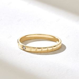 Banda DE BODA minimalista de diamante Natural genuino, anillo de compromiso de oro sólido Vintage, banda fina a juego para novia delicada para ella - Product Image 3