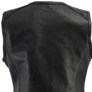 Gilet en cuir pour femme, col ouvert, style motard, couture unique, sans manches, style western, veste de moto, cruiser, street - Product Image 5