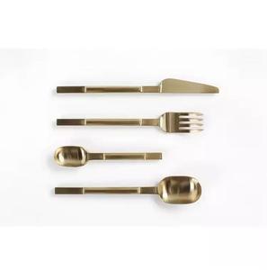 Metal <b>Serving</b> <b>Spoon</b> Set Luxury Home <b>Gold</b> Knife Fork <b>Spoon</b> Cutlery Set Stainless Steel Square Handle Flatware Silverware Set - Product Image 4