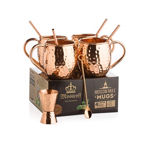 Handmade Manually <b>Copper</b> Moscow Mule Mugs Set with Glass Straw Tray Tumbler Hammered Finished for Hotel Bar <b>Kitchen</b> Use - Product Image 5