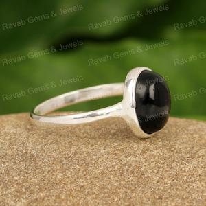Superventas cabujón ovalado de obsidiana negra Natural 10x14mm sólido 925 Ajuste de bisel de plata esterlina hecho a mano encontrar anillo de mujer - Product Image 2