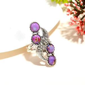 <b>Copper</b> Turquoise Stone Flower Design Pave Setting Ring 925 Sterling Silver Women Girl Christmas <b>Gift</b> Rings - Product Image 4