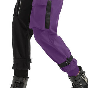 Pantalones Góticos Negros de Dos Tonos para Mujer, Pantalones Holgados con Cadenas, Pantalones Punk con Múltiples Bolsillos y Cremalleras - Product Image 5