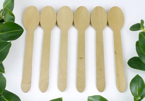 Vajilla desechable CUCHARA DE MADERA NATURAL para comidas 160mm de longitud Ecológico para pastel para fiesta - Product Image 3