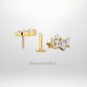 ต่างหูเพชรทรงกลุ่มแบบเจ้าหญิงสำหรับผู้หญิง ระดับพรีเมียม ทองคำแท้ 14K ทรงบริลเลียนต์คัท สีเหลือง/ขาว  รับรองโดย IGI ขายส่ง - Product Image 3