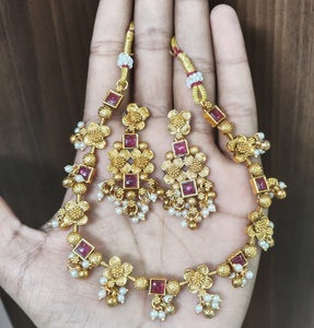 Elegante mejor calidad antiguo polaco exclusivo piedras Look diseño chapado en oro collar conjunto con pendientes para boda para mujer - Product Image 2