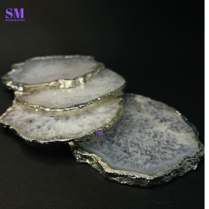 Agate slice coaster white natural gemstone <b>crystal</b> agate silver for barware wholesale rate High quality stone coaster <b>set</b> - Product Image 2