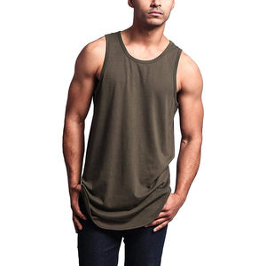 Camiseta sin Mangas Personalizada para Hombre, Color Sólido, Verano, 100% Algodón, Largo, Dobladillo Curvo, Talla Grande, para Gimnasio - Product Image 4