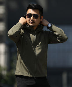 Chaqueta cortavientos Softshell de lana elástica de 4 vías para hombre, chaqueta de entrega de entrenamiento deportivo de invierno con capucha, trabajo con calefacción a prueba de viento - Product Image 6