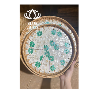 VENTE EN GROS Plateau d'incrustation de rotin: Rangement fait à la main, affichage élégant, service de thé/café écologique-BLEU LOTUS VIETNAM - Product Image 1