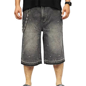 Gran oferta, pantalones cortos lavados Vintage personalizados, pantalones vaqueros, diseño de piedras preciosas, logotipo bordado, pantalones cortos vaqueros con diamantes de imitación para hombre - Product Image 2