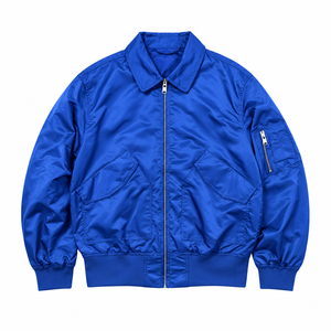 Blouson bomber bleu ardoise pour homme, col rabattu, veste de pilote avec poche zippée, poignets côtelés - Product Image 4