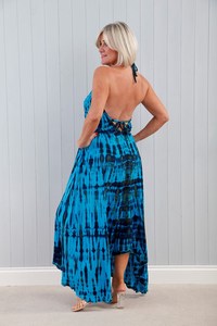 เดรสแม็กซี่ยาวถึงข้อเท้าสีฟ้าเปลือยหลังดีไซน์ใหม่ชุดเดรสยาวผ้าเรยอนมัดย้อมลายดอกไม้สำหรับผู้หญิงเดรสยาวฤดูร้อน - Product Image 2