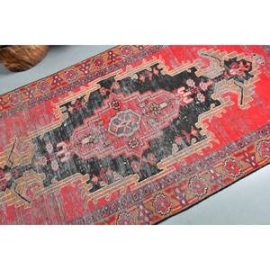Vintage <b>Turkish</b> <b>Rug</b> 3.6 X 7.2ft Red Black Patchwork Design Large Area Woolen Floor Cover Latex Backing for Hallway Room Decor - Product Image 5