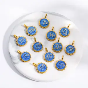 Liontin kalung 12 dua belas liontin industri berat mewah cahaya retro jimat kosmik 18K Taurus Gemini Leo Virgo