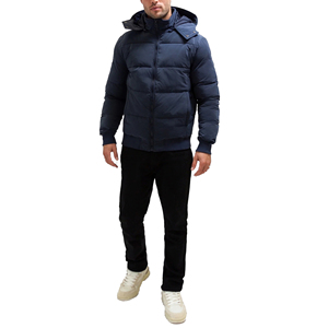 เสื้อแจ็คเก็ตพัฟเฟอร์กันน้ำคุณภาพสูงแบบมีฮู้ด สไตล์สตรีทแวร์สำหรับฤดูหนาว ปักลายได้ตามสั่ง ซิปยาวเต็มตัว สีกรมท่า ทรงพอดีตัว - Product Image 5