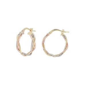 Pendientes de Aro Estilo Trenzado de Alta Calidad al por Mayor, Tres Colores, Tres Tubos, 15mm, Chapados en Oro de 18K, Plata de Ley 925 - Product Image 2