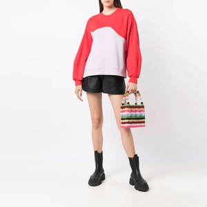 Sudadera de mujer de algodón francés con bordado de logotipo personalizado, de gran tamaño, color sólido, hombros caídos y cuello redondo. - Product Image 2