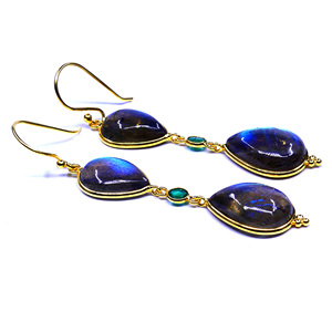 Party Wear Sterling Silver 925 Gold Plated Labradorite <b>Emerald</b> Gemstones Latest Ladies Wear <b>Drop</b> <b>Earrings</b> - Product Image 1