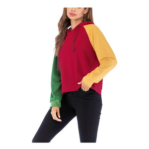 Sweat-shirt à capuche color block pour femme, manches longues, tricoté, décontracté, pour l'automne, 100% coton, respirant, coupe classique - Product Image 3