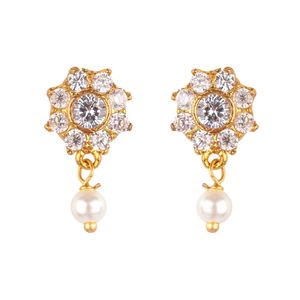14k plaqué or indien traditionnel Floral cristal perle zircone CZ goutte boucle d'oreille percé bijoux pour la fête - Product Image 1