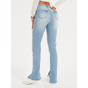 Paola Riboni - Jeans de mezclilla de cintura alta para mujer, corte recto ajustado, lavado claro, estilo vintage, largo completo - Product Image 2