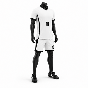 Conjunto de Camiseta de Fútbol con Cuello en V para Hombre, Blanco y Negro, Sublimada, Absorbente de Humedad, 100% Poliéster, Manga Corta, Corte Regular, Uniforme de Equipo para Adultos - Product Image 3
