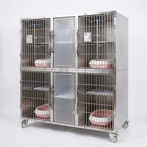 Gabbia per Gatti <span class=keywords><strong>a</strong></span> 4 Porte in Acciaio Inossidabile, 4 Scomparti, Modulare, per Cliniche Veterinarie, Allevamenti, Ospedali, con Ruote - Product Image 1