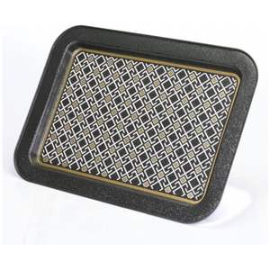 Plateau de service décoratif en bois 310x430mm fond noir avec motif sans couture de lignes géométriques en cuir - Product Image 4