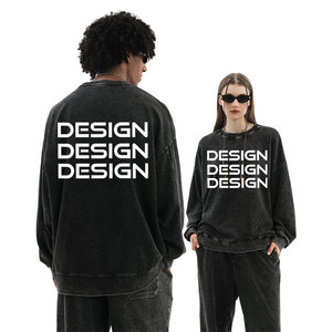 Vente en gros 100% coton Pull ras du cou lavé à l'acide Tissu sergé Respirant Confortable Décontracté Fashion Style Vintage Street Look - Product Image 2