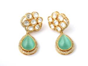 Pendientes colgantes de latón chapados en oro de 18K, flor de cuarzo Aqua, joyería de moda para mujer - Product Image 3