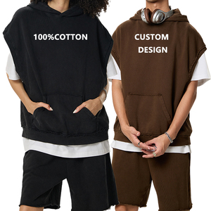 Ropa de calle de alta calidad, camiseta sin mangas, 350g, 100% de algodón, sudaderas sin mangas de gran tamaño, camiseta sin mangas lavada con ácido para hombres - Product Image 4