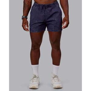 Shorts Daily 5 bleu nuit délavé - Coupe ample en mélange de coton épais avec taille élastique - Product Image 1