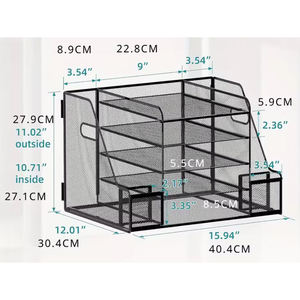 Organisateur de bureau en métal à 5 niveaux avec porte-revues, montage facile, dimensions 15,94x12,1x11 pouces - Product Image 6