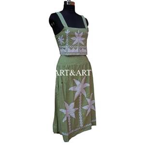 ชุดเซ็ตเสื้อและกระโปรงทรงเอ สไตล์ทูนิค คอเหลี่ยม ความยาวระดับชา  งานแฮนด์เมด สำหรับผู้หญิง  ผ้าฝ้าย ระบายอากาศได้ดี สวมใส่สบาย - Product Image 4