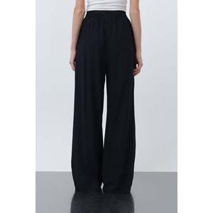 Puane Women's Elastic Waist Wide Leg <b>Flowy</b> Trousers - Comfortable, Versatile, and Stylish for Casual or Elegant Outfits, Navy - Product Image 4