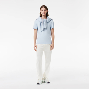 Camiseta de Manga Corta Azul Claro para Hombre, Cuello Redondo, Ribete en Contraste, Corte Ajustado, Informal, de Algodón Jersey, Color Sólido, Transpirable, de Secado Rápido - Product Image 4