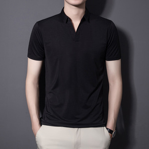 <b>Men's</b> V-Neck <b>Short</b> Sleeve for Polo T-Shirt Solid Cotton Ice Silk Knitted Fabric Digital Printing Leggings Top Design POLO Shirt - Product Image 5