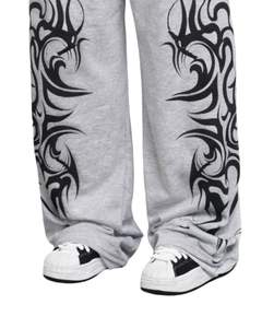 Custom Grey Tribal Print Wide Leg Sweatpants <b>Women</b> Oversized Streetwear <b>Loose</b> Fit Fleece Jogger <b>Pants</b> Custom OEM Manufacturer - Product Image 3