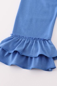 ชุดที่สง่างามสำหรับเด็กผู้หญิงชุดกางเกงมีระบายพิมพ์ลายดอกไม้วินเทจสีฟ้าพร้อมเสื้อแขนยาวที่เข้ากับสไตล์สำหรับเด็ก - Product Image 4