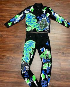 100% Cotton Puff Printing <b>Oversize</b> <b>Sweatpants</b> Hoodie Set Heavyweight French Terry Streetwear Custom Autumn Hooded Casual Summer - Product Image 3