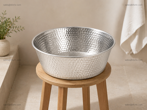 Bol de pédicure rond en acier inoxydable martelé sans tuyauterie, équipement de beauté pour salon de manucure et spa, bain de pieds - Product Image 5