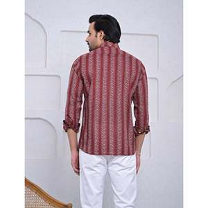 Chemise décontractée 100 % coton imprimée à manches longues, coupe ajustée élégante, taille 6XL, chemises habillées pour hommes, offre ODM - Product Image 5