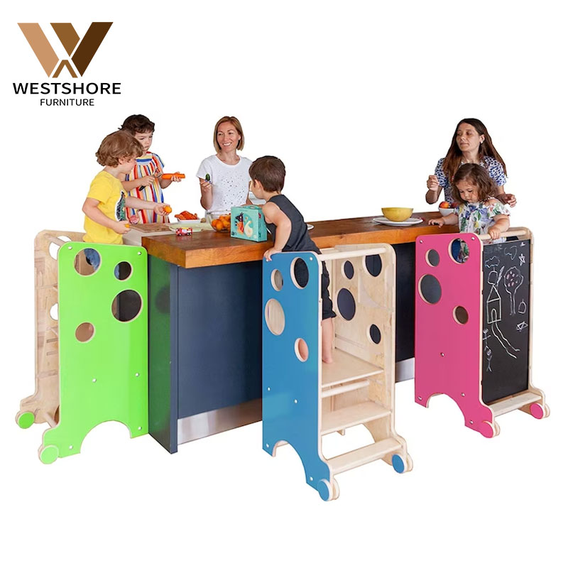 Регулируемая обучающая башня Монтессори, детский кухонный помощник 3 в 1, ступенчатый стул с художественной доской, стоячий высокий стул для малышей